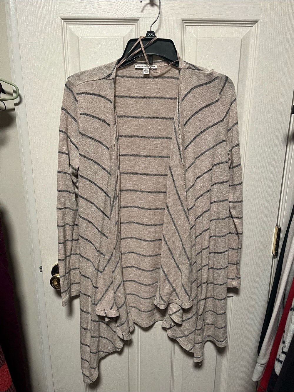 American Eagle Outfitters Beige and Gray Striped Open-Front Cardigan